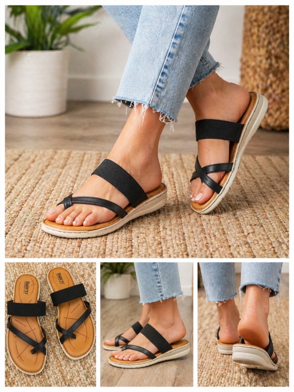 Born Black Leather Strappy Sandals Size 10M Comfort Casual Summer
